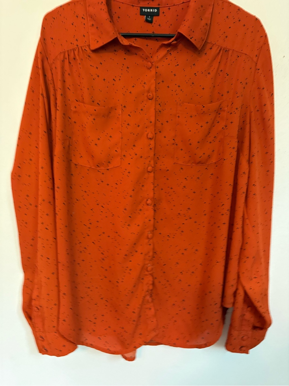 Torrid Madison Orange Star Print Georgette Button Up Blouse Size 1